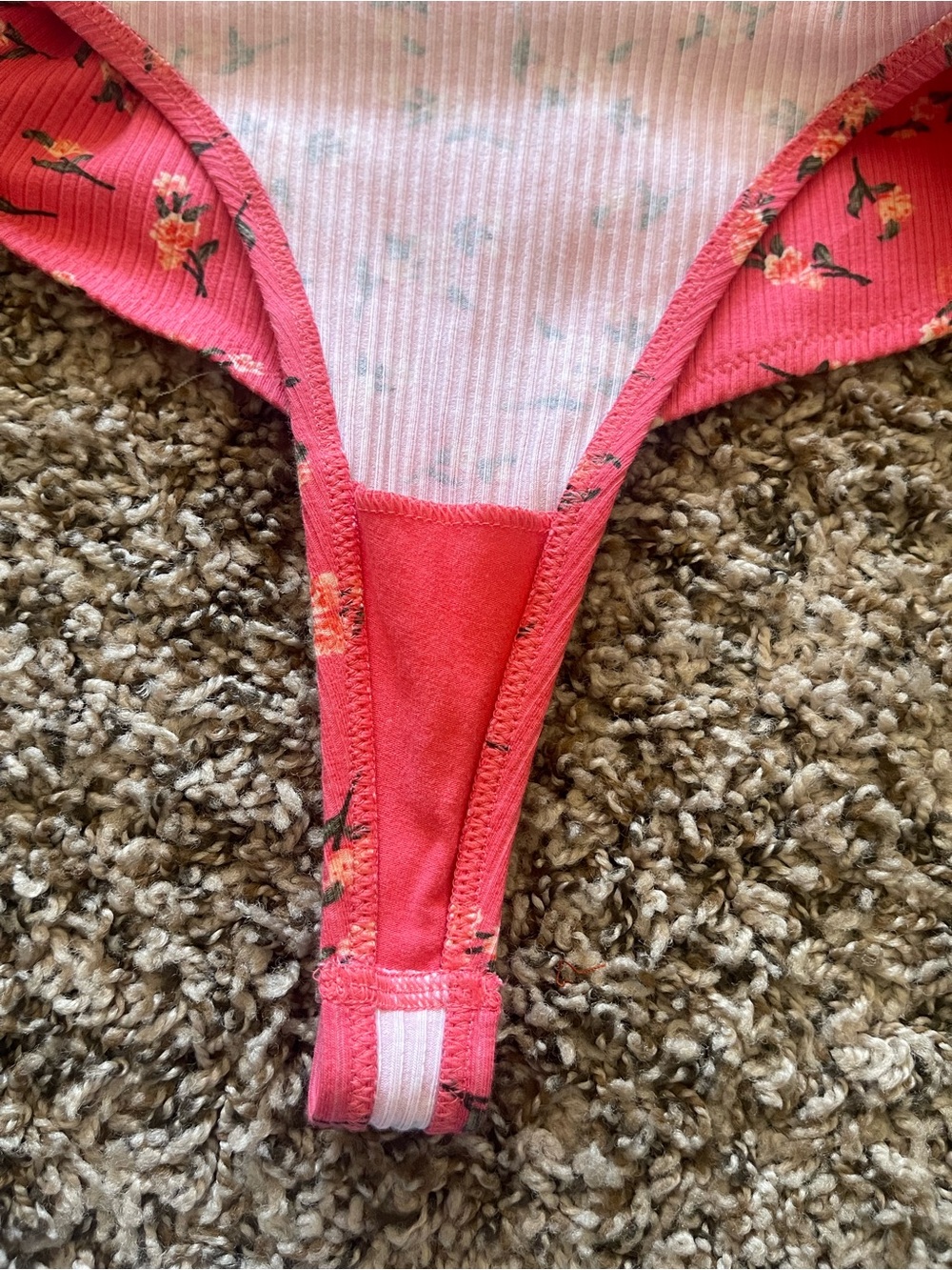 NWT Victoria's Secret PINK Floral Lace Trim Ribbed Bodysuit Cami Top XS Coral - Picture 8 of 15